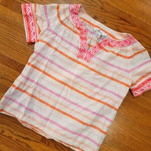 Vineyard Vines Linen Cotton Blend Pink Orange Striped Cap Sleeve Lightweight Top